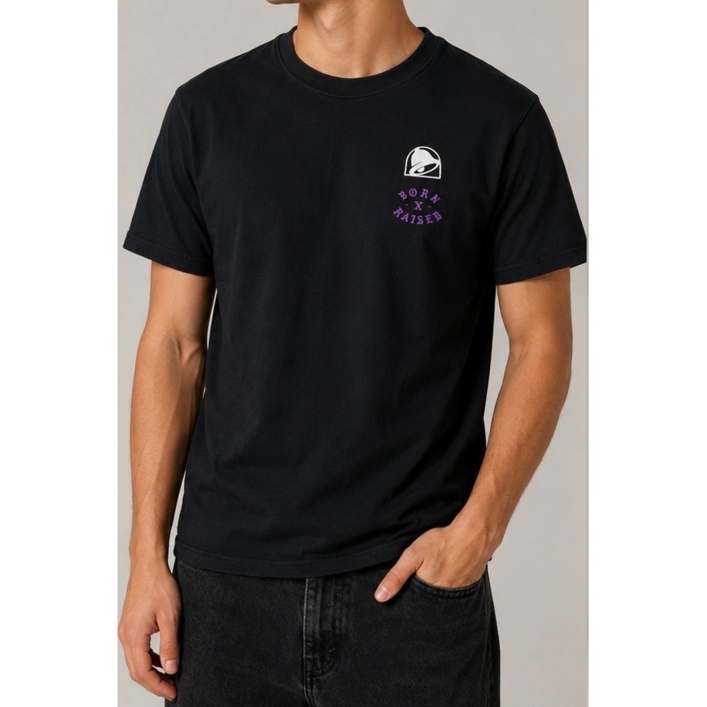 Born X Raised Taco Bell Black Graphic‎ T-Shirt Mens Streetwear Limited Ed